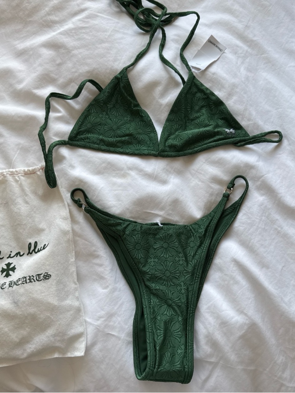 Chrome Hearts Embossed Green Triangle Bikini Top